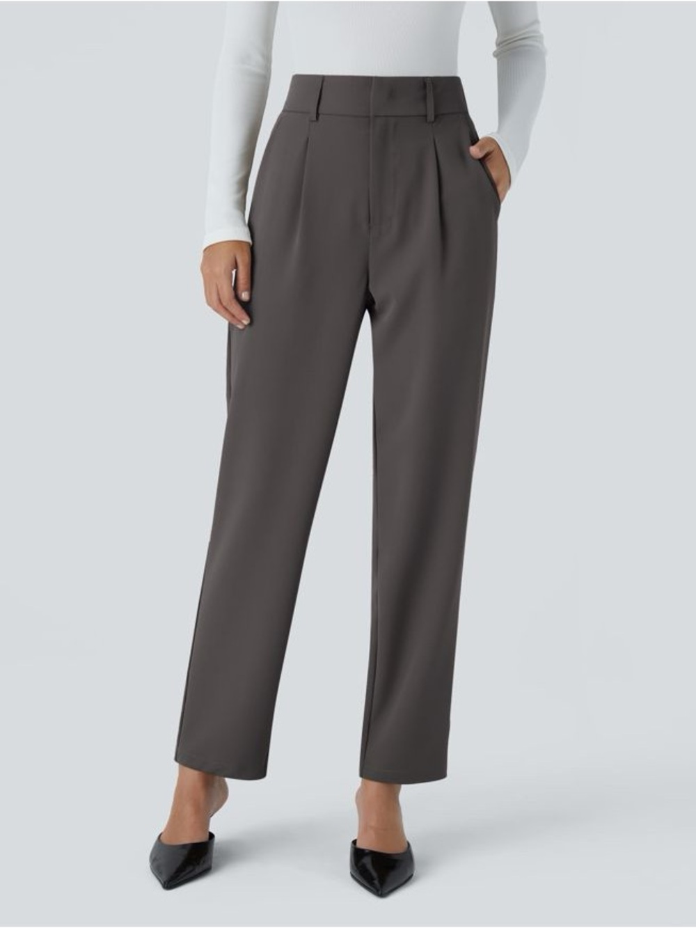 Halara Flex™ High Waisted Pocket Solid Work Tapered Pants in Lead Grey
